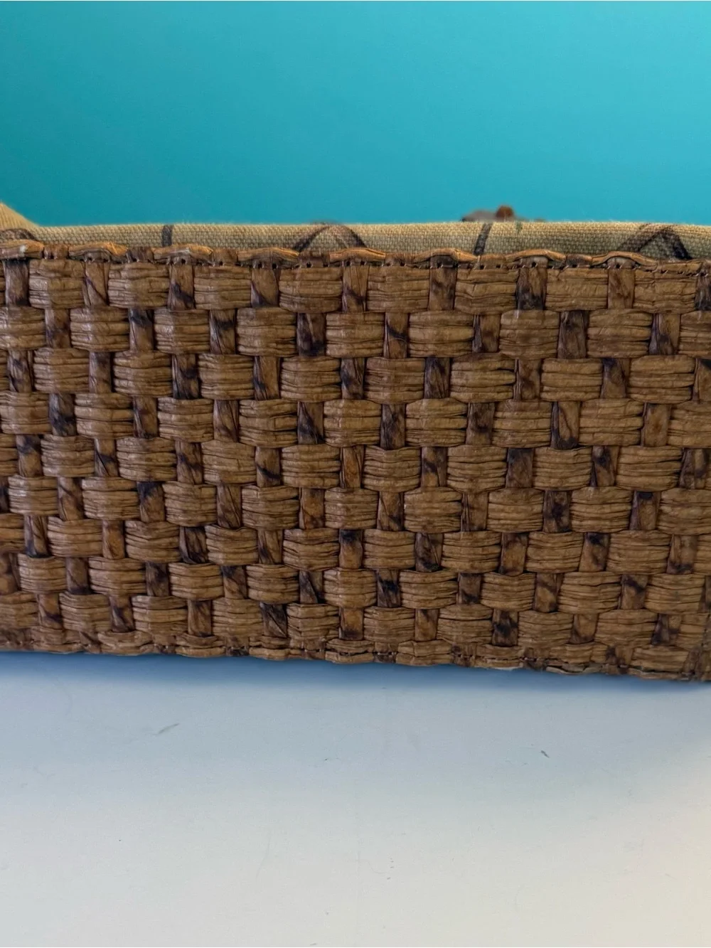 Vintage Fossil Tropical Palm-tree Print Canvass & Straw Bag w Wood Handles - Picture 8 of 15